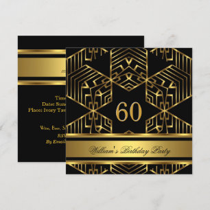 Elegant Mans Black Gold Stripe Birthday Party Mens Invitation