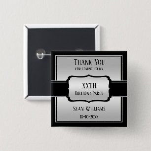 Elegant Man's Silver & Black Birthday Thank You 15 Cm Square Badge