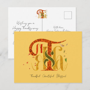Elegant Manuscript Thanks Autumn Fall Foliage Holiday Postcard