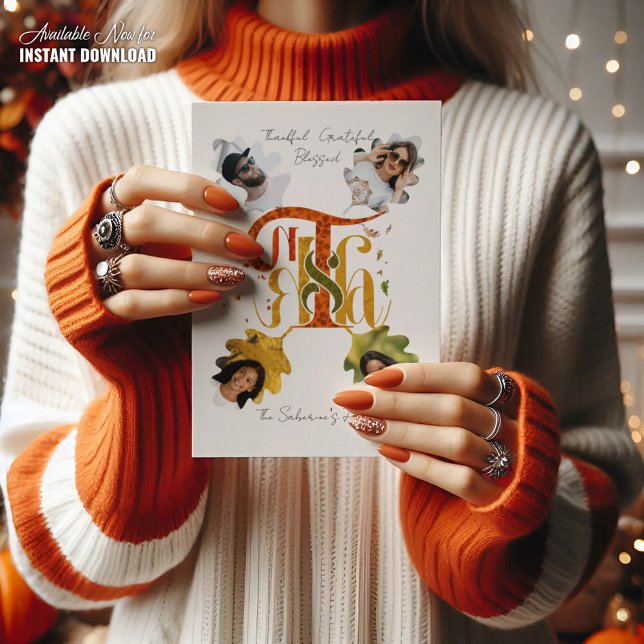 Elegant Manuscript Thanks Autumn Foliage Photos  Holiday Postcard (Creator Uploaded)