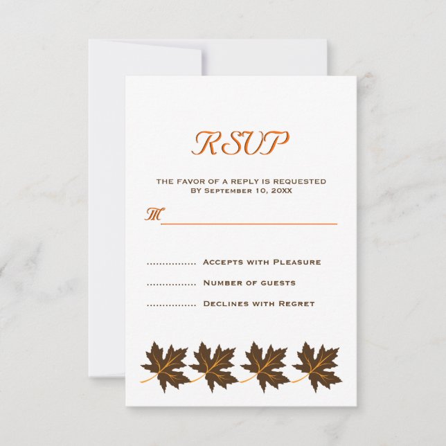 Elegant maple leaves brown fall wedding RSVP (Front)