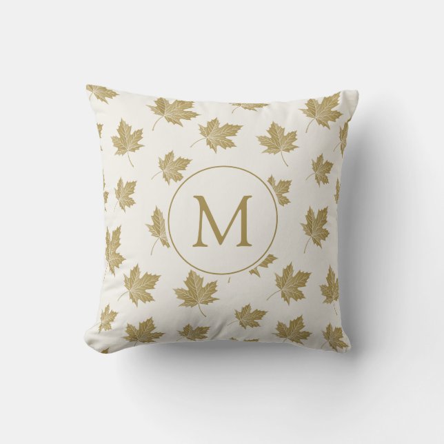 Elegant Maple Leaves Pattern with Monogram. Cushion (Front)