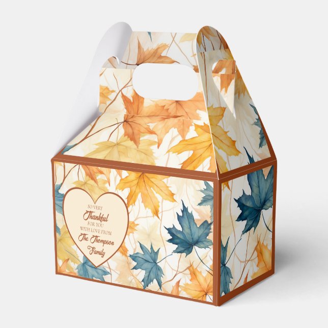 Elegant Maple Leaves Thankful Thanksgiving Heart  Favour Box (Front Side)