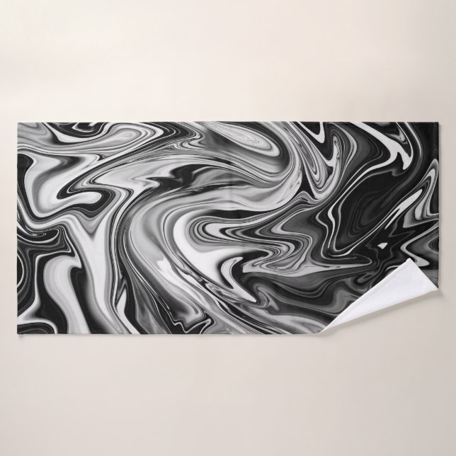 Elegant Marble 7 - Liquid Black and White Bath Towel (Bath Towel)