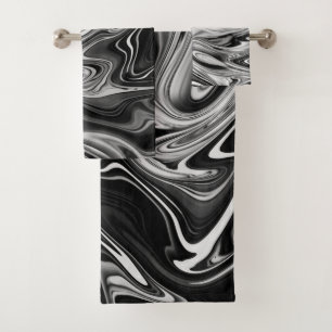 Elegant Marble 7 - Liquid Black and White Bath Towel Set