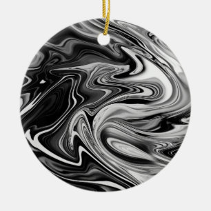 Elegant Marble 7 - Liquid Black and White Ceramic Ornament