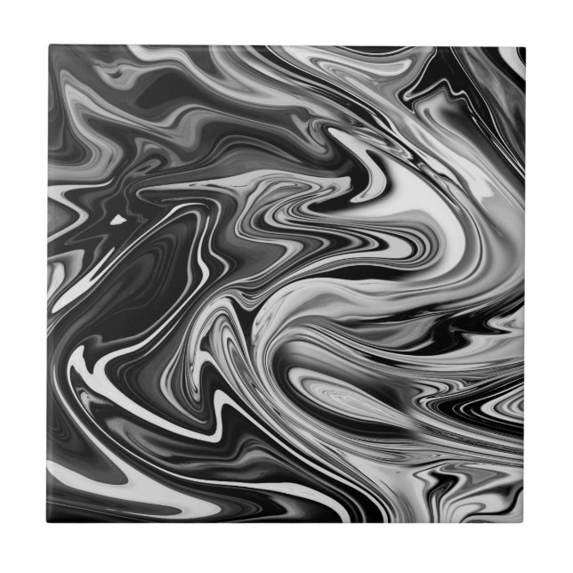 Elegant Marble 7 - Liquid Black and White Ceramic Tile (Front)