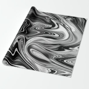 Elegant Marble 7 - Liquid Black and White Wrapping Paper