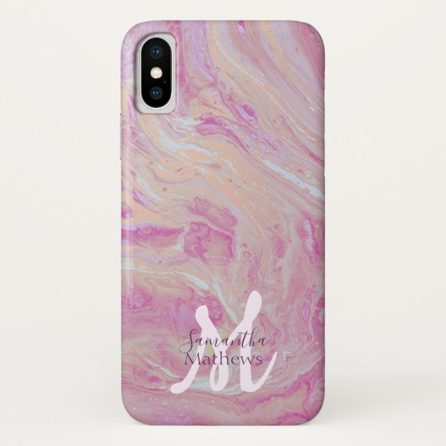 Elegant Marble Agate Pink Gold monogram Case-Mate iPhone Case (Back)