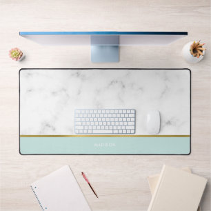 Elegant Marble and Mint Pattern Personalised Desk Mat