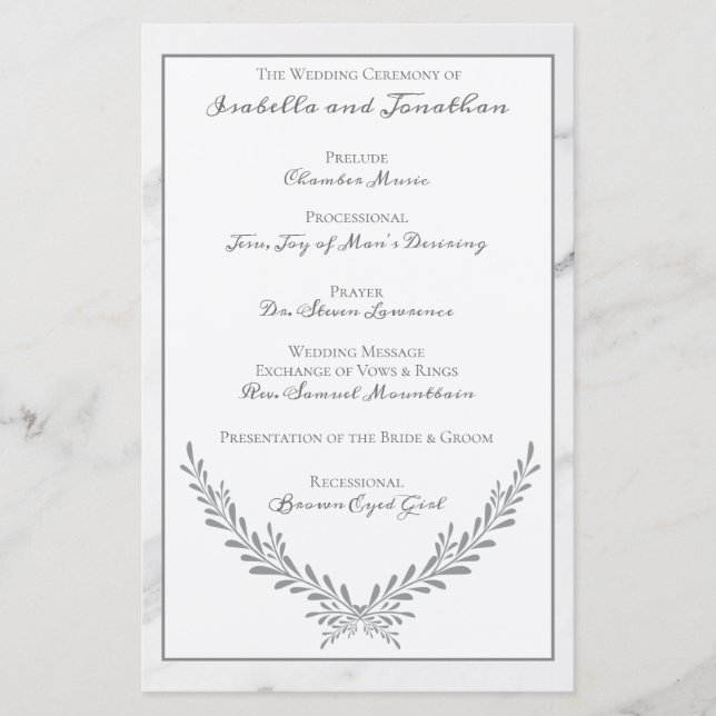 Elegant Marble and Wreath Wedding Program (Front)