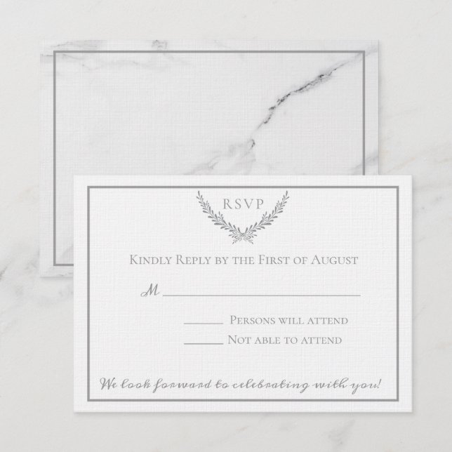 Elegant Marble and Wreath Wedding Response Invitation (Front/Back)