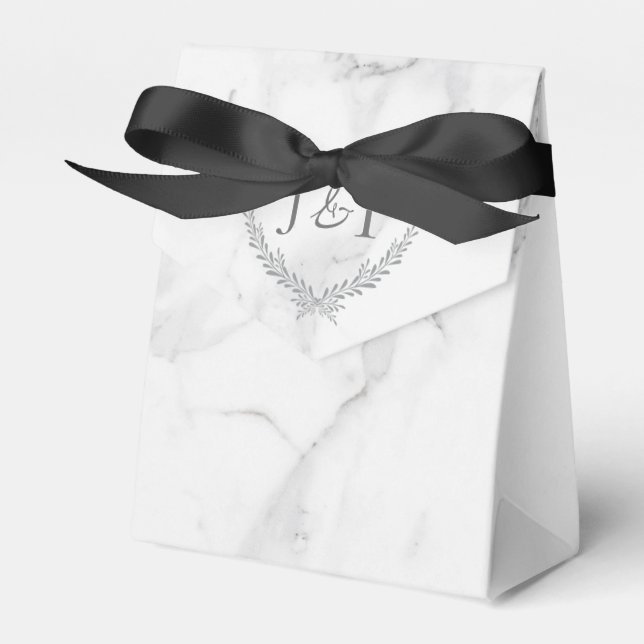 Elegant Marble and Wreath Wedding Treat Bag Favour Box (Front Side)