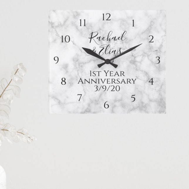 Elegant Marble Anniversary Wedding Square Wall Clock (Creator Uploaded)