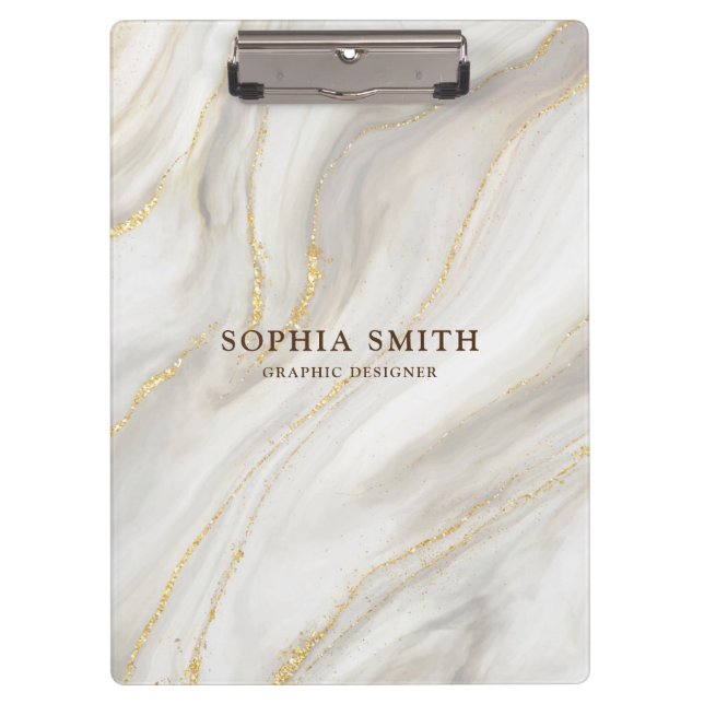 Elegant Marble Background Gold Glitter Simple Text Clipboard (Front)