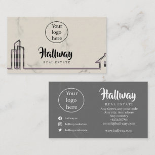 Elegant Marble Background Real Estate Building  Business Card