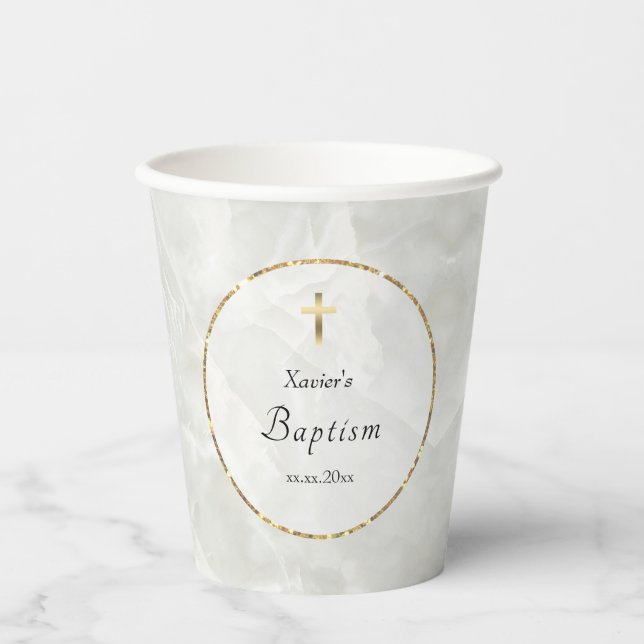 elegant marble Baptism Paper cup (Front)