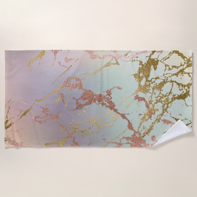 Elegant Marble | Beige Mint Sage Green Rose Gold Beach Towel (Front)