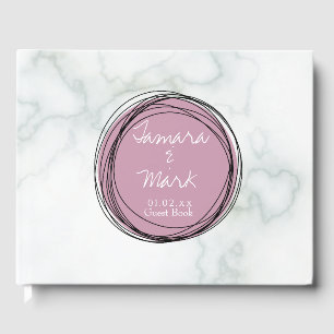 Elegant Marble Black Circular Wedding Logo Guest Book