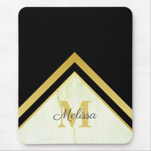 Elegant Marble Black Gold Chevron Monogram Mouse Pad