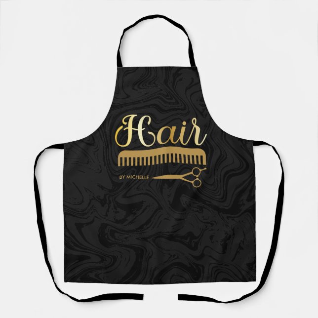 Elegant Marble Black gold Hairstylist Salon Name  Apron (Front)