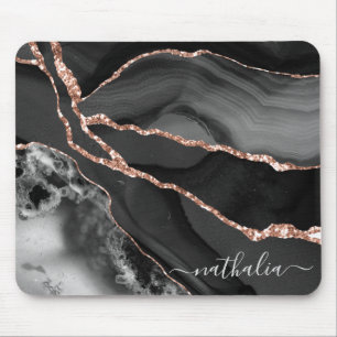 Elegant Marble Black Gold Personalised Mouse Pad