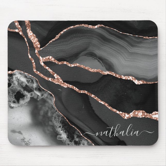 Elegant Marble Black Gold Personalised Mouse Pad (Front)