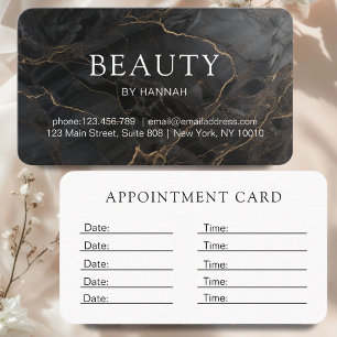Elegant Marble Black-Gold Salon Appointment Card