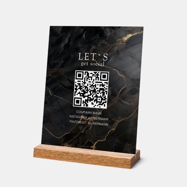 Elegant Marble-Black-Gold Salon Social Media  Acrylic Sign (Angle)