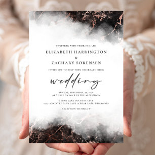 Elegant Marble Black Rose Gold Wedding Invitation