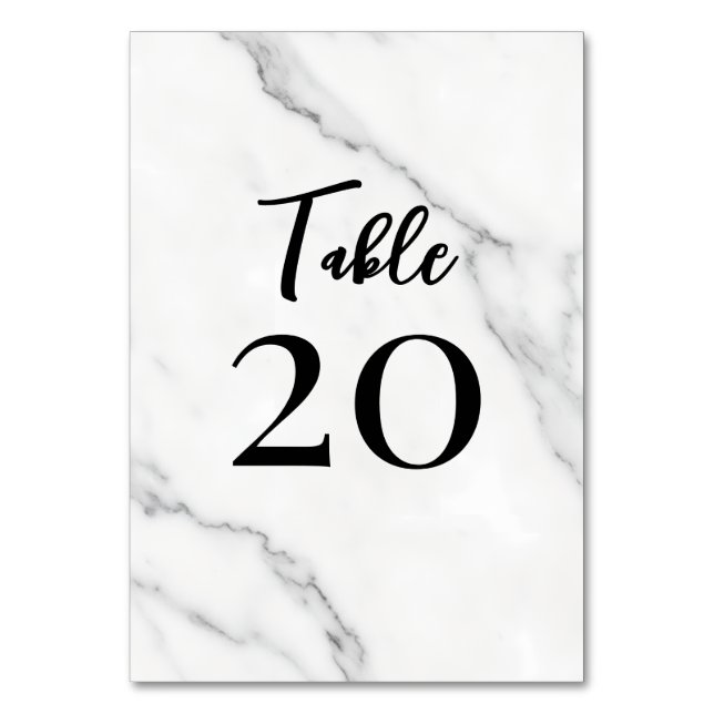 Elegant Marble Black Script Table Number (Front)