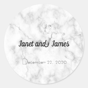 Elegant Marble Black & White Name Wedding Stickers