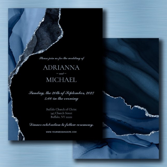 Elegant Marble Blue Agate Wedding Invitation (Creator Uploaded)