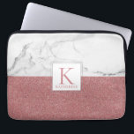 Elegant Marble Blush Pink Glitter Girly Monogram Laptop Sleeve<br><div class="desc">Trendy Marble Blush Pink Glitter Girly Monogram Laptop Sleeve Stylish and personalised! Keep your laptop safe in this stylish case with a trendy geometric pattern of marble and blush pink glitter, with a colour block in the middle with space for your name and monogram! Easy to customise text, fonts, and...</div>
