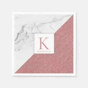 Elegant Marble Blush Pink Glitter Monogram Napkin