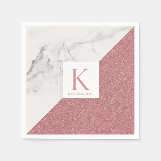 Elegant Marble Blush Pink Glitter Monogram Napkin (Front)