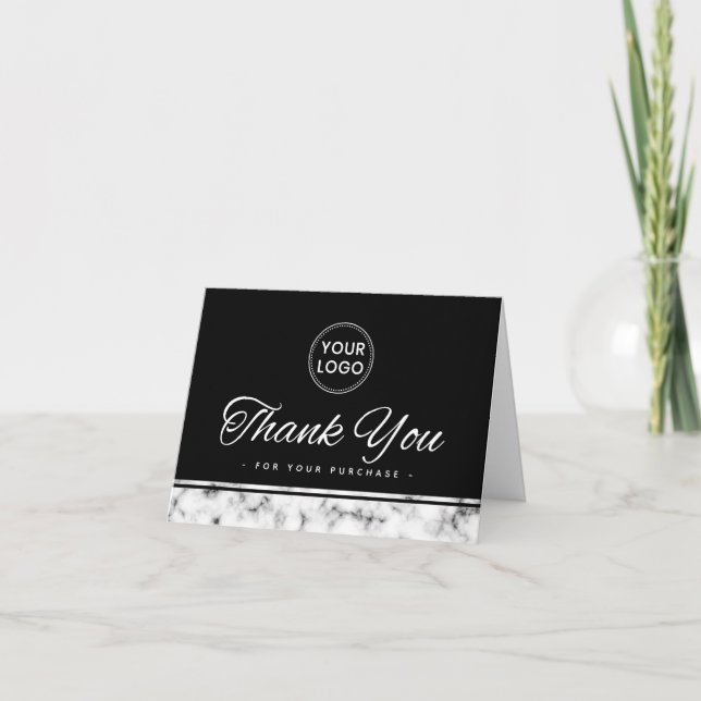 Elegant marble border custom logo thank you card (Front)