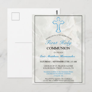 Elegant Marble Boys 1st Holy Communion Invitation Postcard