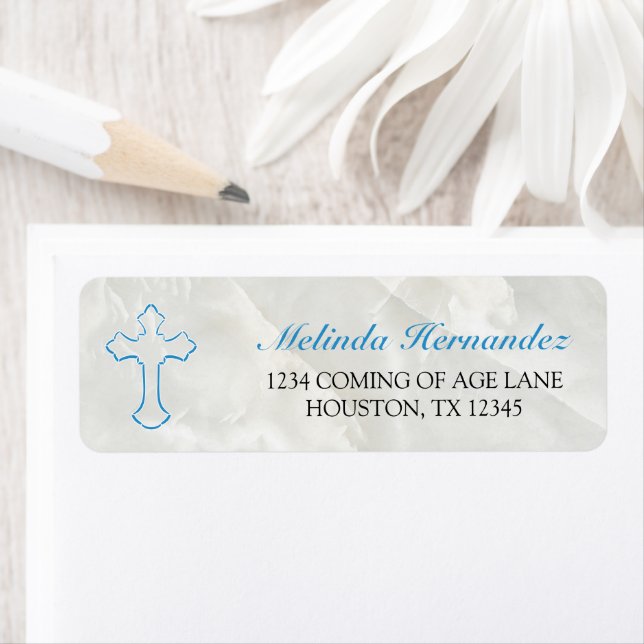 Elegant Marble Boys First Holy Communion Return Address Label (Insitu)
