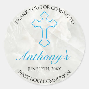 Elegant Marble Boys First Holy Communion Thankyou Classic Round Sticker