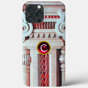 ELEGANT MARBLE COLUMN,PINK RED GEM STONE MONOGRAM iPhone 13 PRO MAX CASE