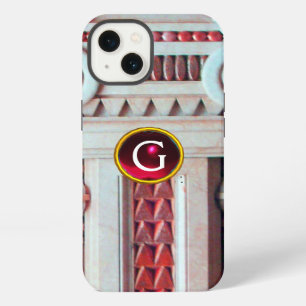 ELEGANT MARBLE COLUMN,PINK RED GEM STONE MONOGRAM iPhone 13 CASE
