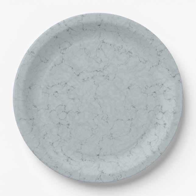 Elegant Marble Design Dusty Blue Grey Paper Plate (Front)