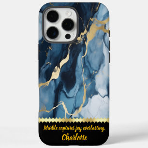 Elegant marble design with blue and gold accents iPhone 16 pro max case