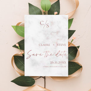 Elegant Marble Effect Rose Gold Monogram Wedding  Save The Date