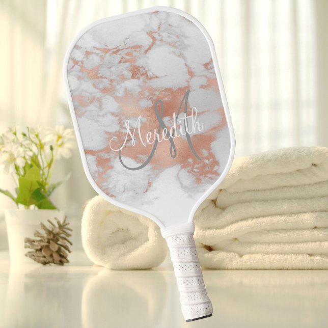 Elegant Marble Effect Rose Gold Name Pickleball Paddle (Creator Uploaded)