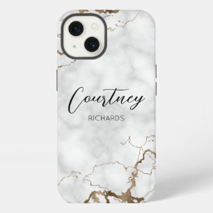 Elegant Marble Faux Gold Glitter Monogram Name iPhone 13 Case