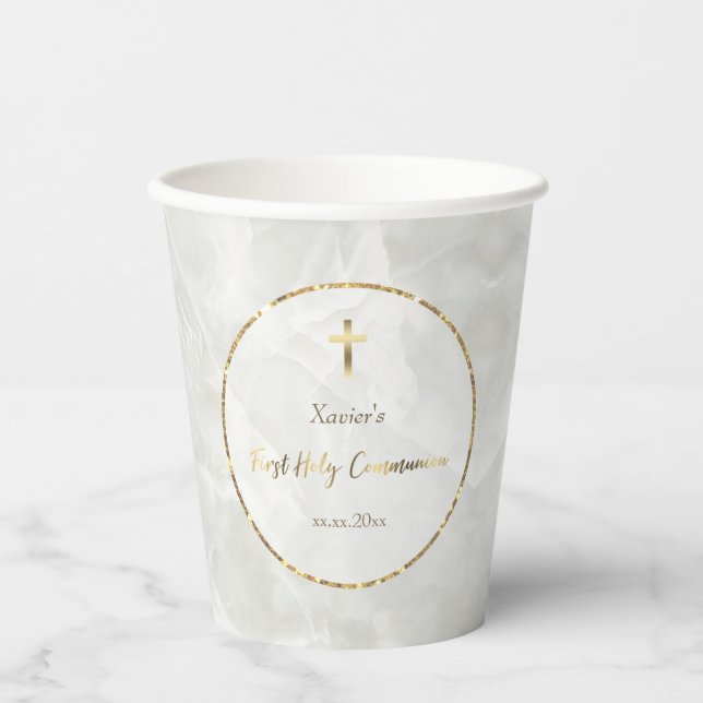 elegant marble First Communion Paper Cups (Front)