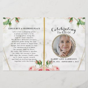 Elegant Marble Floral Celebration of Life Program