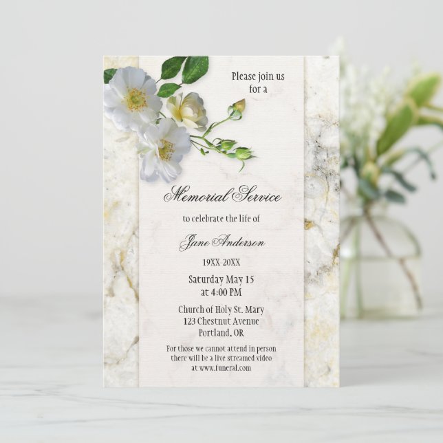 Elegant Marble Funeral Memorial Service Invitation (Standing Front)